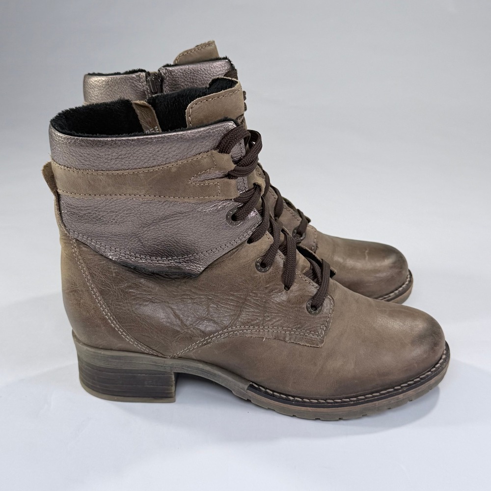 Dromedaris Kara Boots Womens 41 Taupe Leather Metallic Combat Moto Biker Comfort